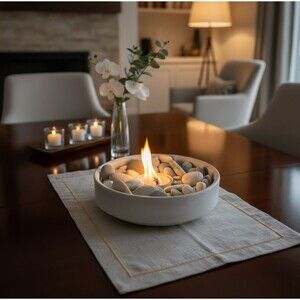 Handmade Tabletop Decorative Fire Bowl – Fire Pot with River Stones – Indoor/Out